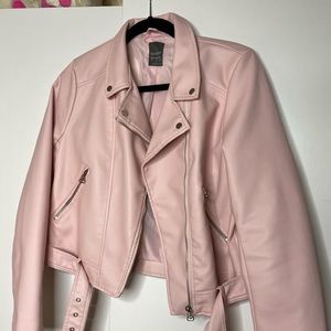 🔥bubblegum pink biker leather jacket size 10 🔥